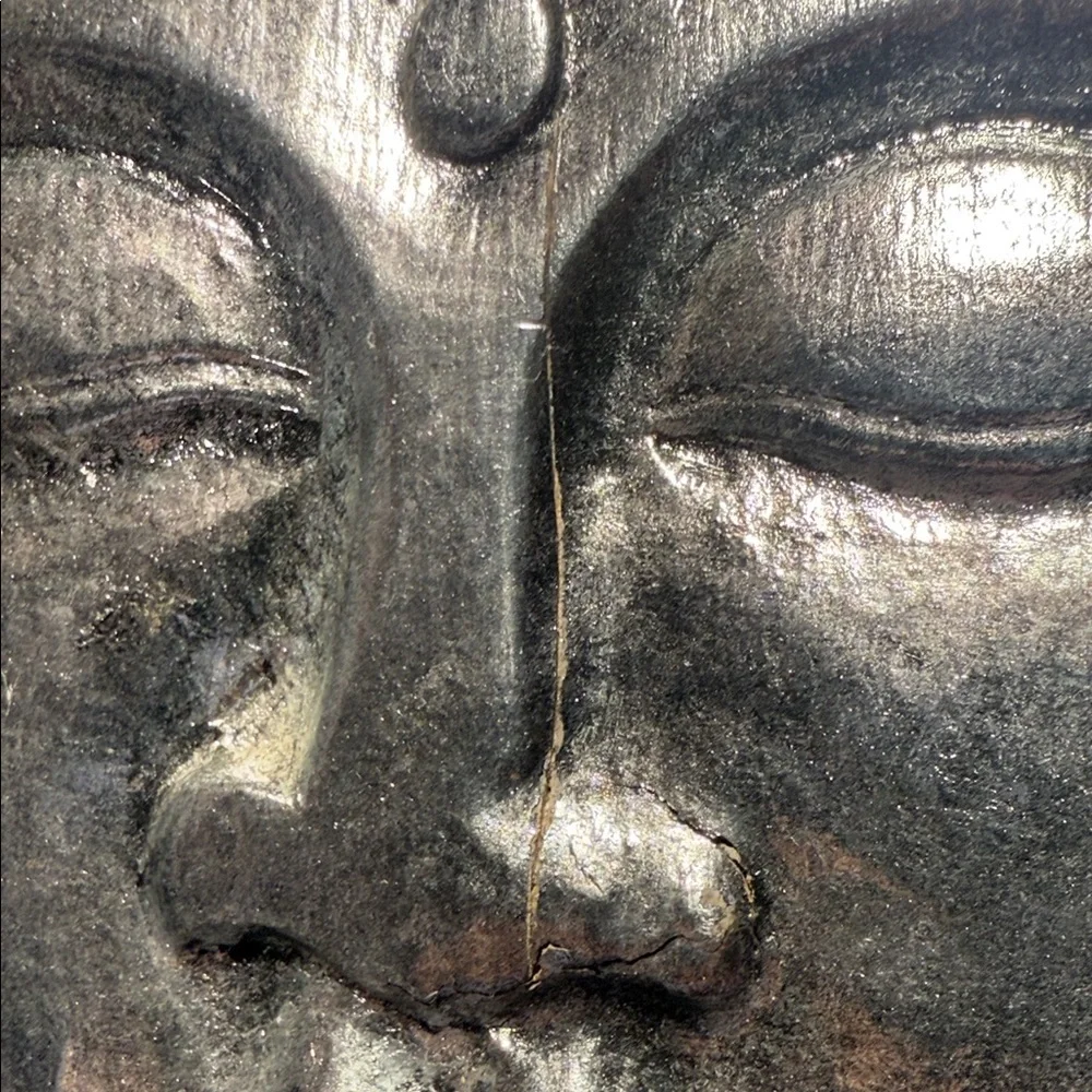 Large Hand-Carved Buddha Wall Art Silver Leaf Wood Relief Panel Zen Decor 11x16 - Picture 9 of 10